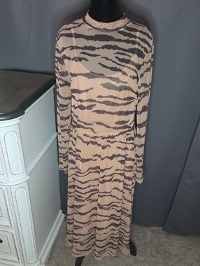 wild fable Long Sleeve Beige and Black Zebra Print Maxi Dress